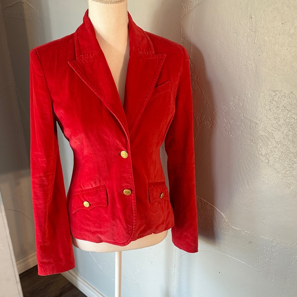 Handmade Velvet Blazer – Orange, Gold Buttons, Floral Lining, vintage charm. - Picture 7 of 15